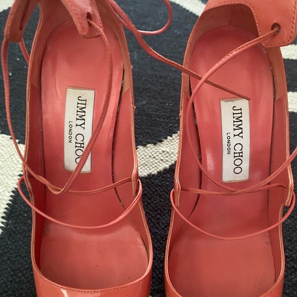 LOVE 85 | Ballet Pink Mesh Pointed-Toe Pumps with Dégradé  Jimmy Choo Coral Lace Up Pumps (Sz: 37.5/ US 7.5)